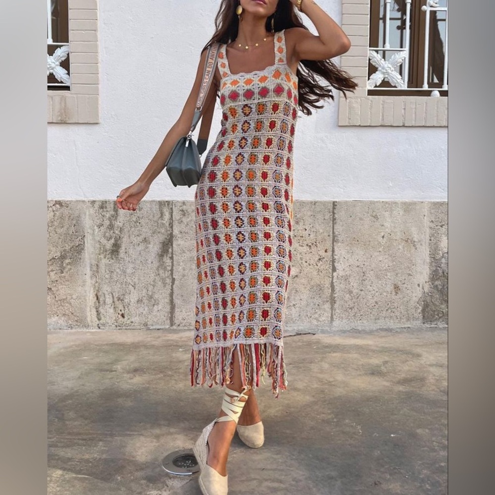 Zara Multicolor Crochet Midi Dress